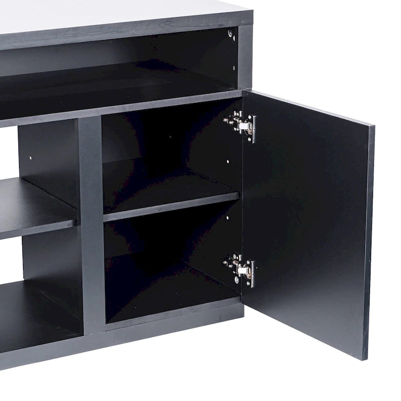 Meuble TV rectangulaire noir moderne avec LED RVB de 68 po pour téléviseurs jusqu'à 75 po