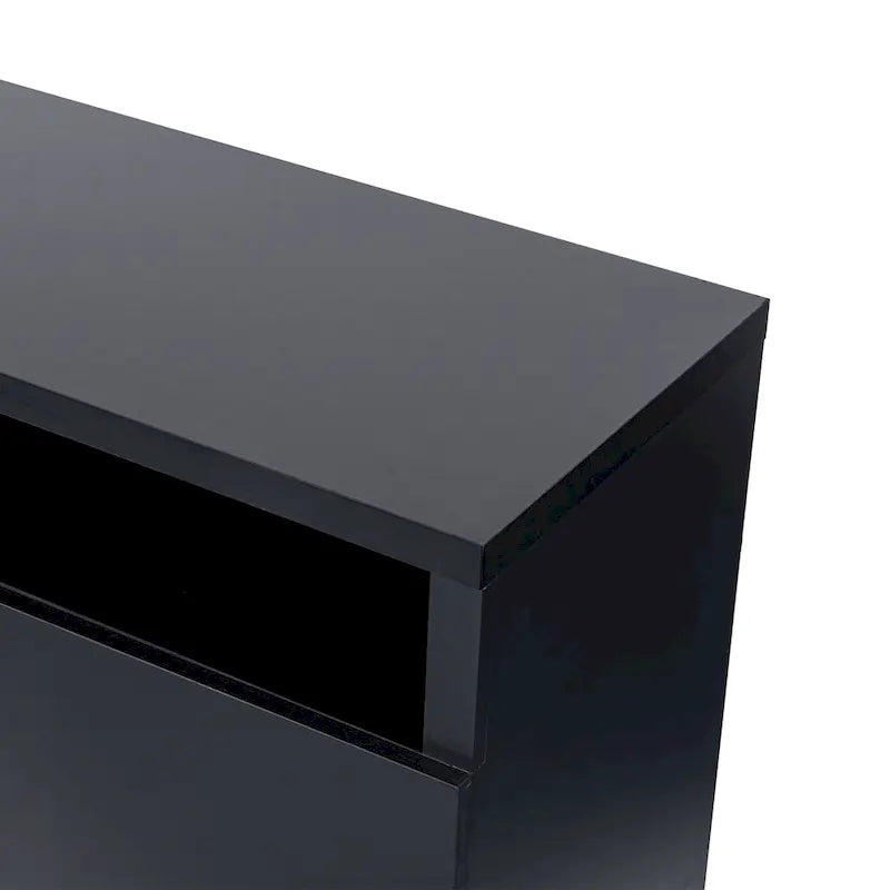 Meuble TV rectangulaire noir moderne avec LED RVB de 68 po pour téléviseurs jusqu'à 75 po