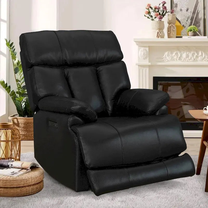 Fauteuil inclinable électrique en cuir véritable noir Zéro Gravité Double moteur Têtière réglable Repose-pieds extensible