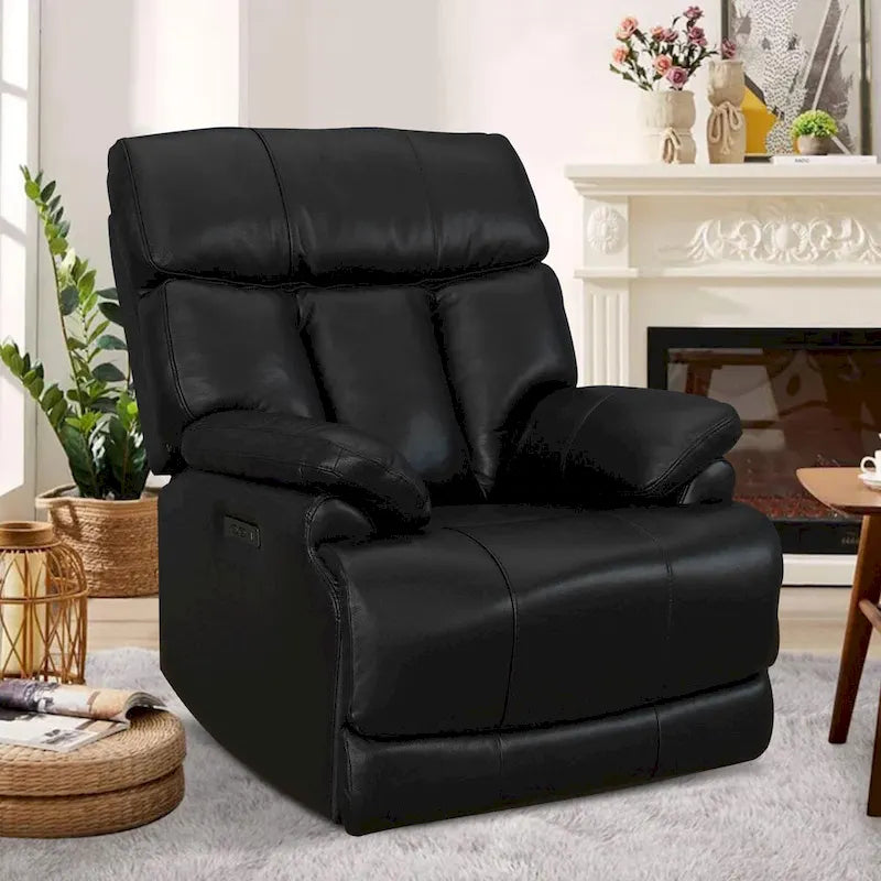Fauteuil inclinable électrique en cuir véritable noir Zéro Gravité Double moteur Têtière réglable Repose-pieds extensible