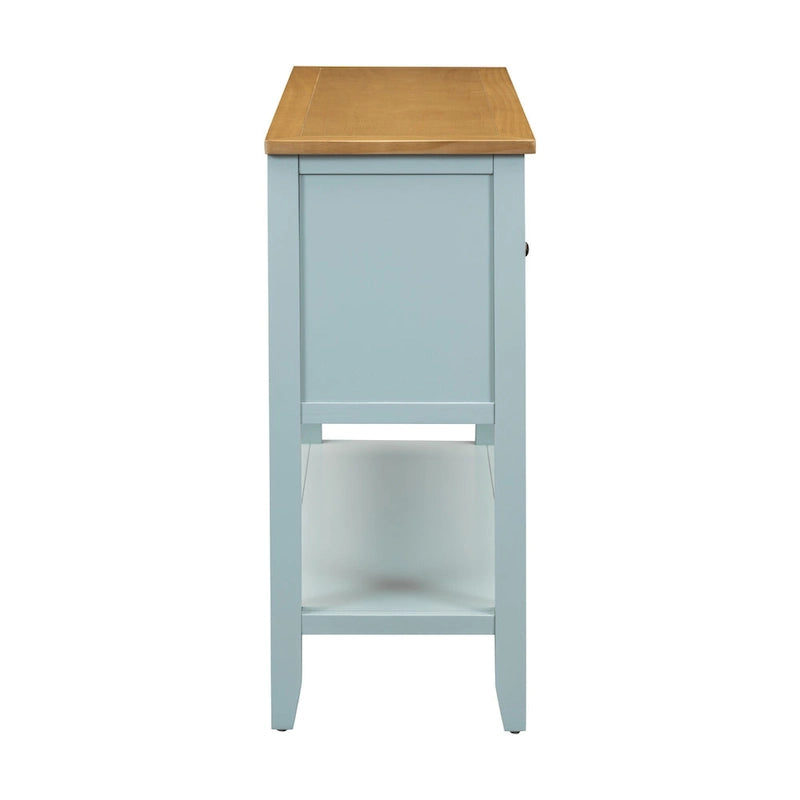 Table console vintage avec grand espace de rangement, quatre petits tiroirs et étagère inférieure pour salons, entrées et cuisines