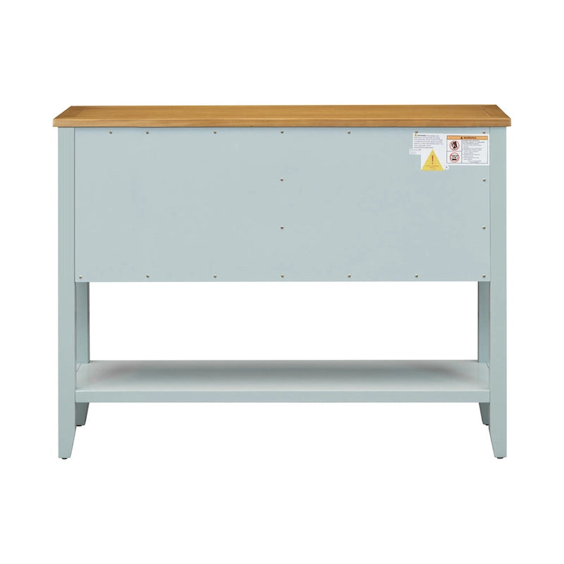 Table console vintage avec grand espace de rangement, quatre petits tiroirs et étagère inférieure pour salons, entrées et cuisines