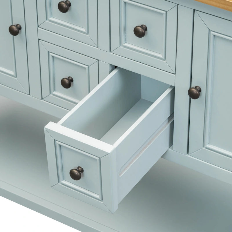 Table console vintage avec grand espace de rangement, quatre petits tiroirs et étagère inférieure pour salons, entrées et cuisines