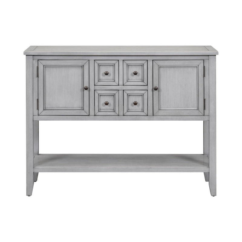 Table console vintage avec grand espace de rangement, quatre petits tiroirs et étagère inférieure pour salons, entrées et cuisines