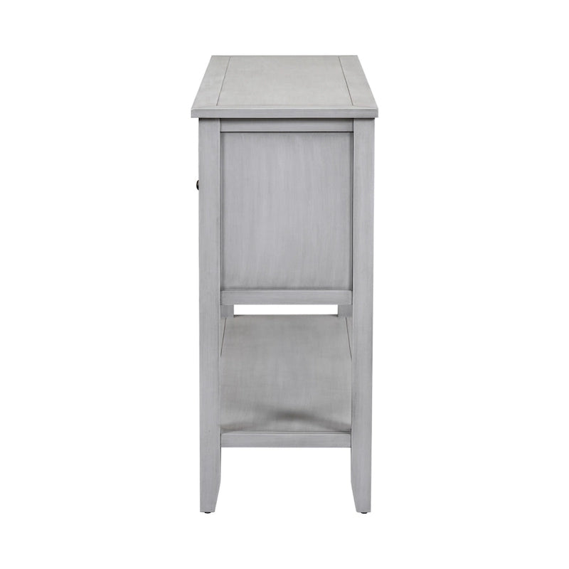 Table console vintage avec grand espace de rangement, quatre petits tiroirs et étagère inférieure pour salons, entrées et cuisines