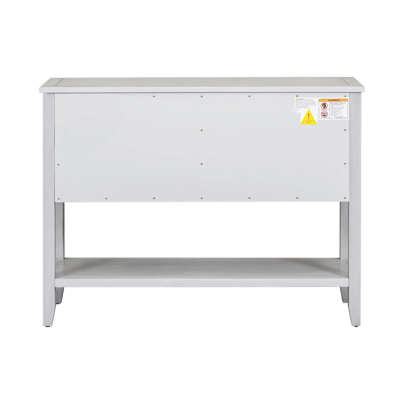Table console vintage avec grand espace de rangement, quatre petits tiroirs et étagère inférieure pour salons, entrées et cuisines