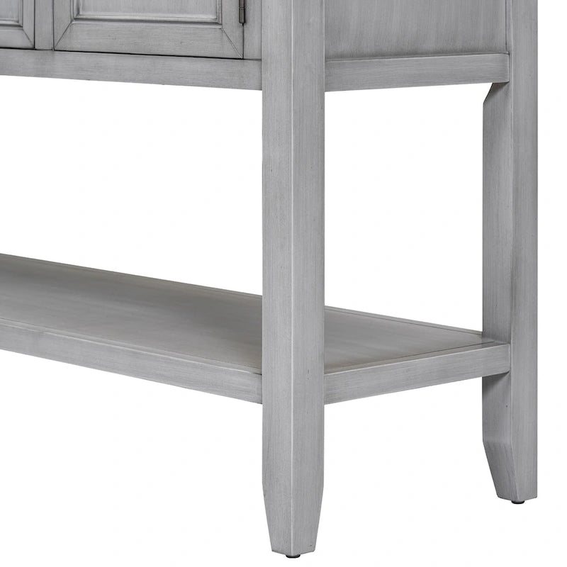 Table console vintage avec grand espace de rangement, quatre petits tiroirs et étagère inférieure pour salons, entrées et cuisines