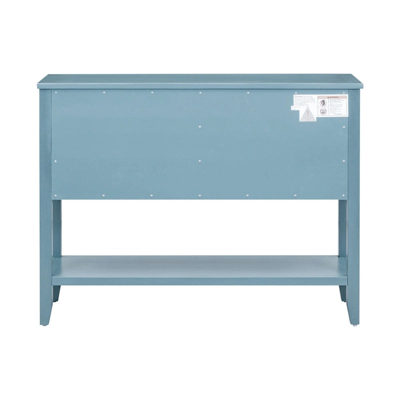 Table console vintage avec grand espace de rangement, quatre petits tiroirs et étagère inférieure pour salons, entrées et cuisines
