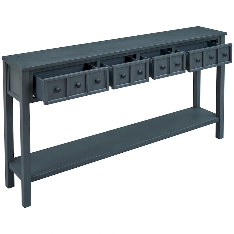 Console d'entrée rustique, table de canapé de 60 pouces de long avec deux tiroirs de tailles différentes et une étagère inférieure pour le rangement