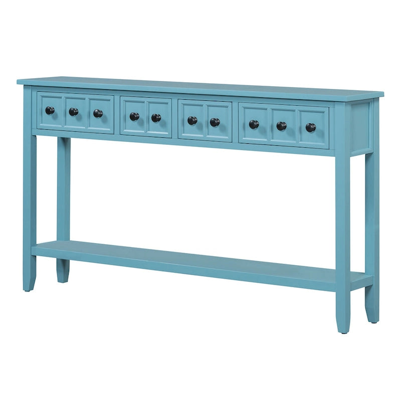 Console d'entrée rustique, table de canapé de 60 pouces de long avec deux tiroirs de tailles différentes et une étagère inférieure pour le rangement