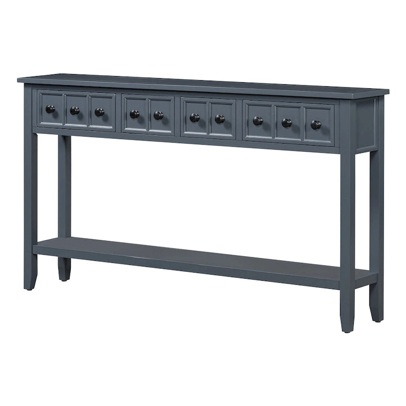 Console d'entrée rustique, table de canapé de 60 pouces de long avec deux tiroirs de tailles différentes et une étagère inférieure pour le rangement