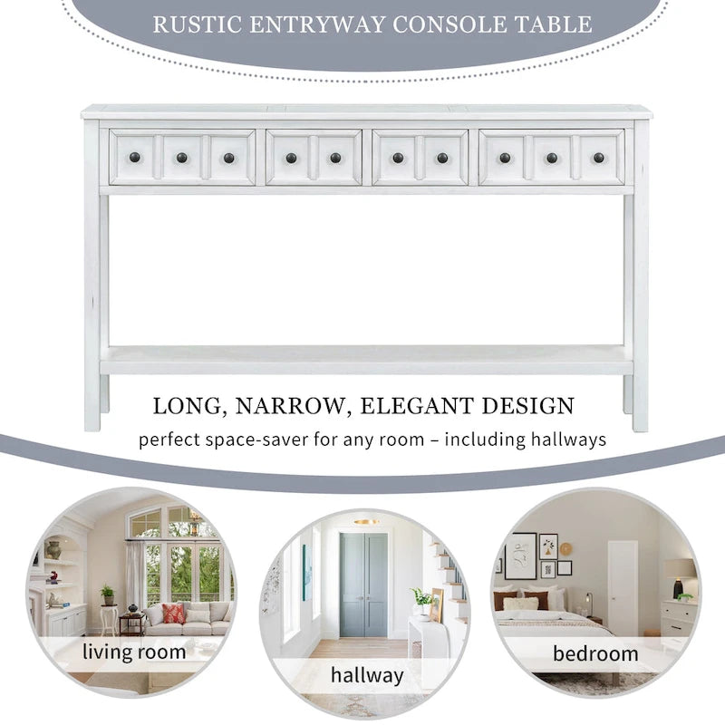 Console d'entrée rustique, table de canapé de 60 pouces de long avec deux tiroirs de tailles différentes et une étagère inférieure pour le rangement
