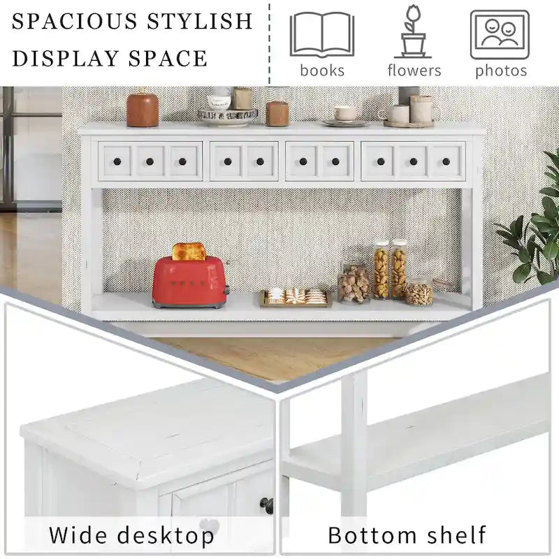 Console d'entrée rustique, table de canapé de 60 pouces de long avec deux tiroirs de tailles différentes et une étagère inférieure pour le rangement