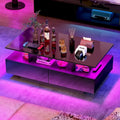 Table basse Moasis moderne et brillante avec tiroirs et lumières LED pour le salon