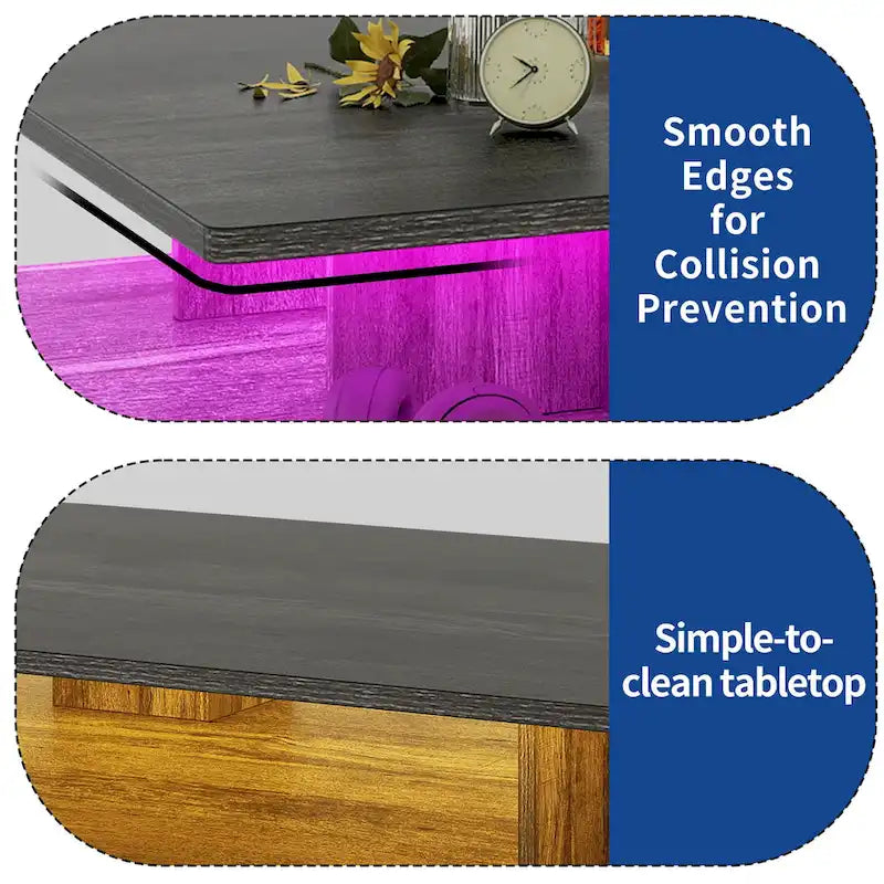 Table basse Moasis moderne et brillante avec tiroirs et lumières LED pour le salon