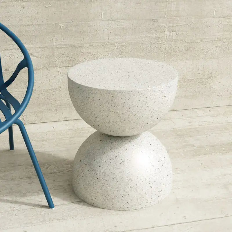 Table d'appoint Alina Intérieur/Extérieur Blanc Pierre avec éclats Dorés