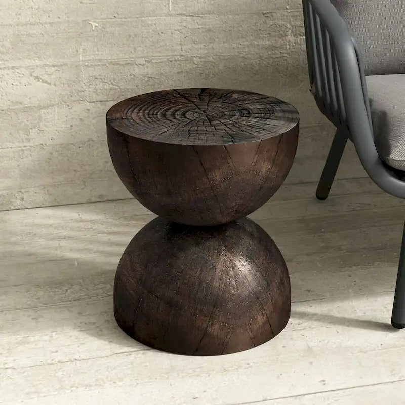 Table d'appoint Alina Intérieur/Extérieur Blanc Pierre avec éclats Dorés