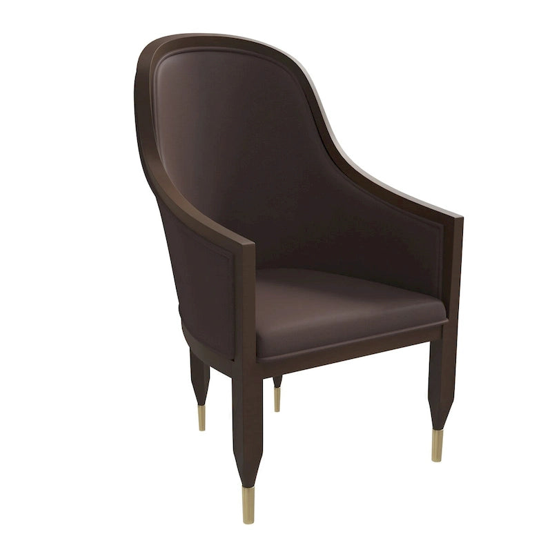 Chaise de salle à manger en cuir avec accoudoirs et cadre en bois d'hévéa série Belle par LeisureMod