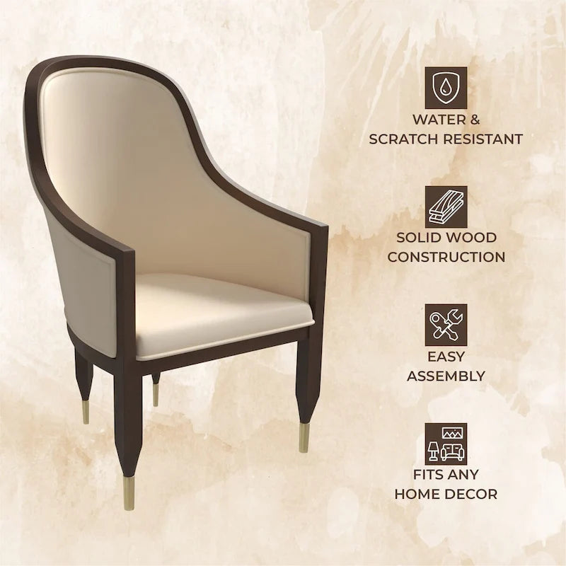Chaise de salle à manger en cuir avec accoudoirs et cadre en bois d'hévéa série Belle par LeisureMod