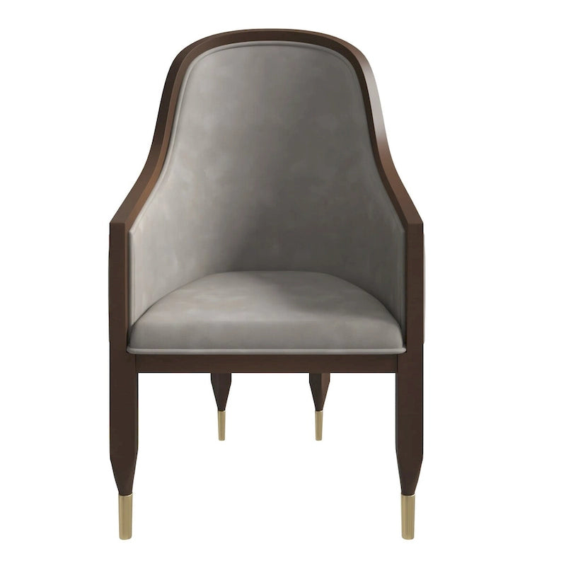 Chaise de salle à manger en cuir avec accoudoirs et cadre en bois d'hévéa série Belle par LeisureMod