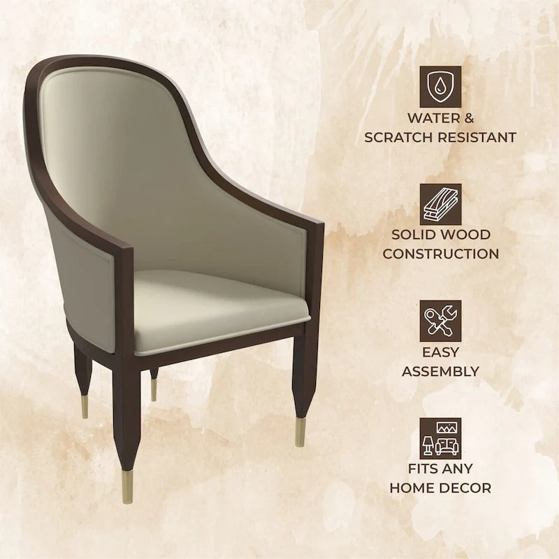 Chaise de salle à manger en cuir avec accoudoirs et cadre en bois d'hévéa série Belle par LeisureMod
