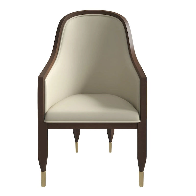 Chaise de salle à manger en cuir avec accoudoirs et cadre en bois d'hévéa série Belle par LeisureMod