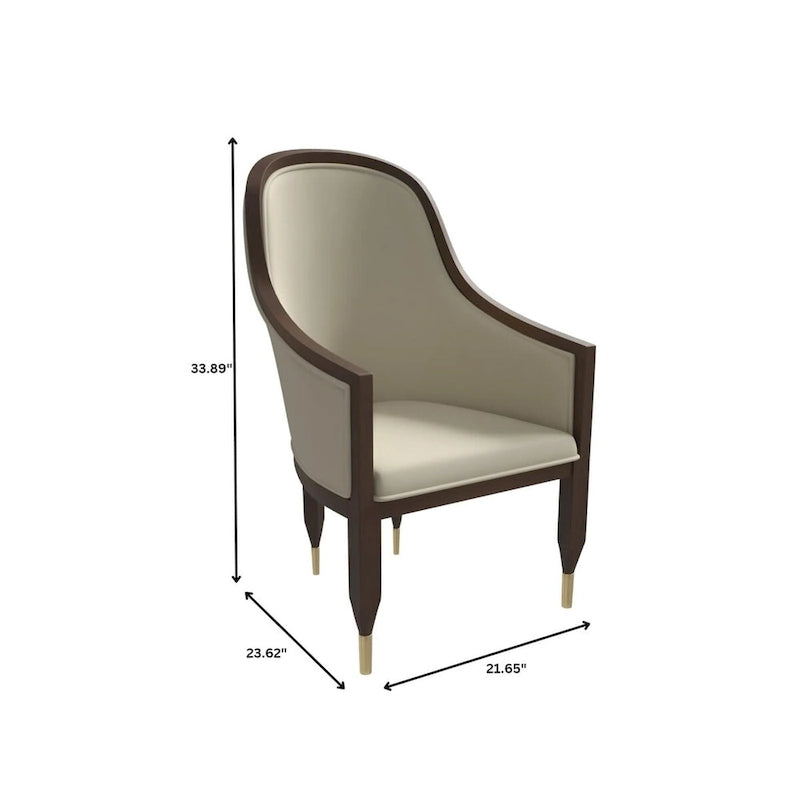 Chaise de salle à manger en cuir avec accoudoirs et cadre en bois d'hévéa série Belle par LeisureMod