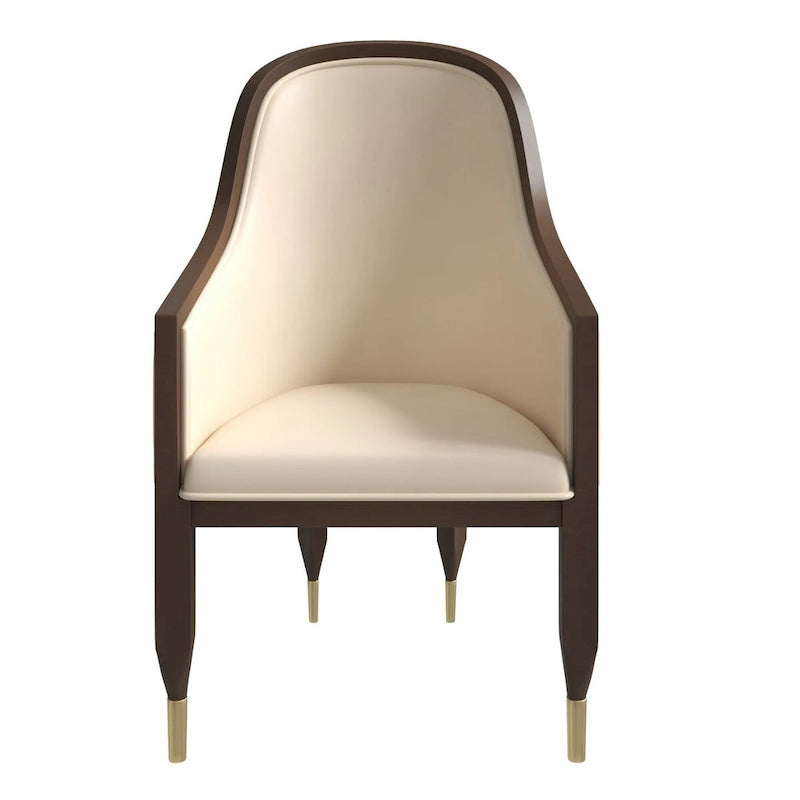 Chaise de salle à manger en cuir avec accoudoirs et cadre en bois d'hévéa série Belle par LeisureMod