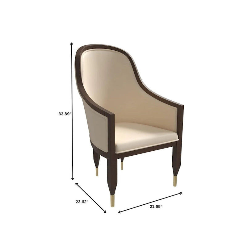 Chaise de salle à manger en cuir avec accoudoirs et cadre en bois d'hévéa série Belle par LeisureMod