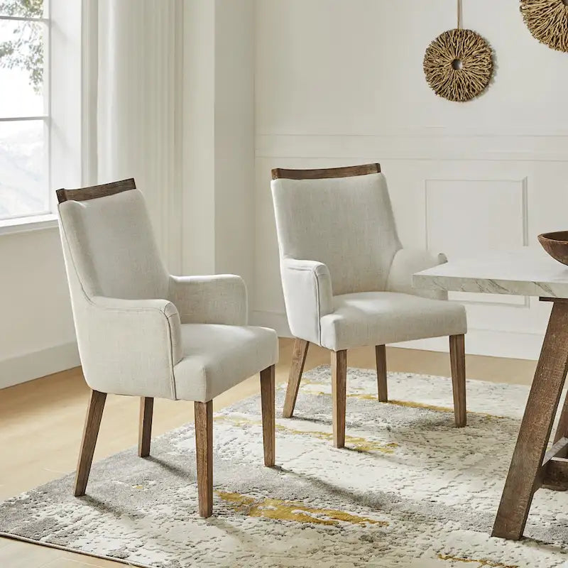 Albert Farmhouse Upholstered Solid Wood Dining Chair Set of 2 by HULALA HOME