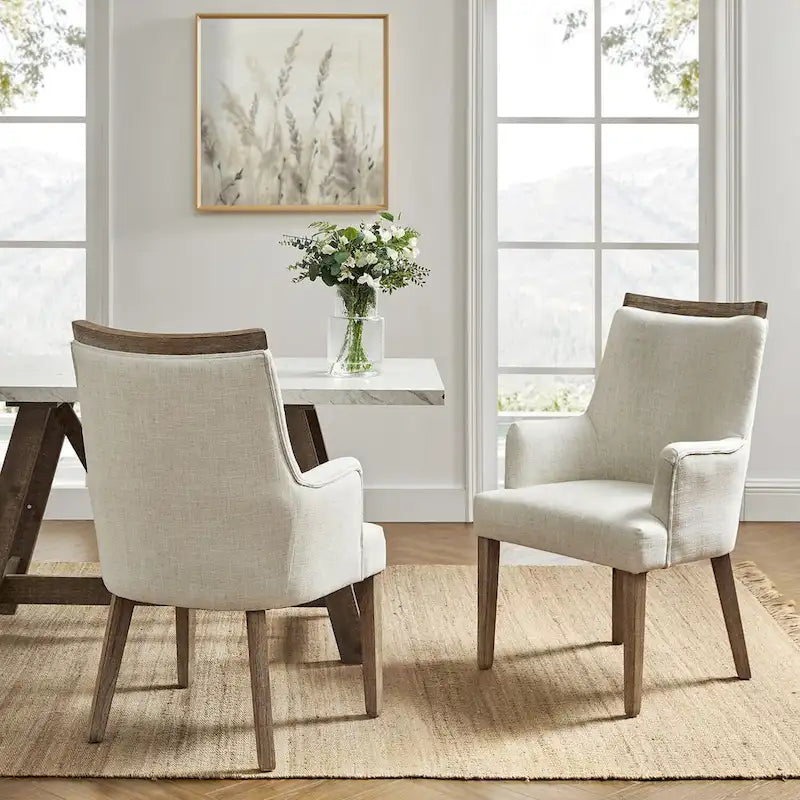 Lot de 2 chaises de salle à manger Albert Farmhouse rembourrées en bois massif par HULALA HOME