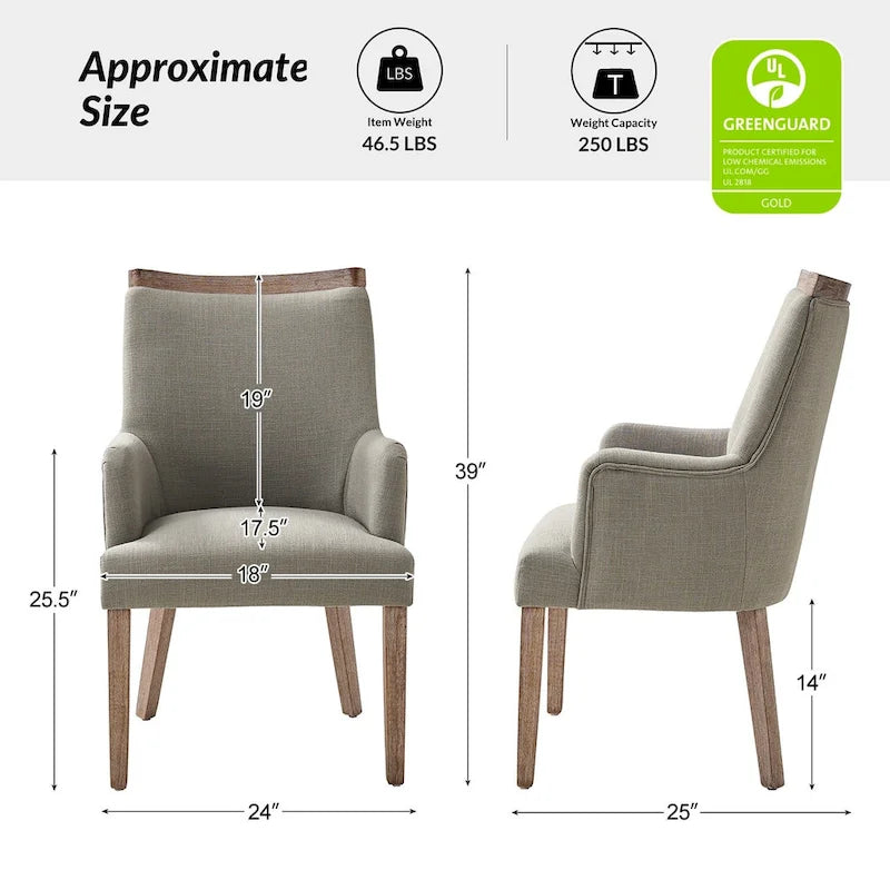 Lot de 2 chaises de salle à manger Albert Farmhouse rembourrées en bois massif par HULALA HOME