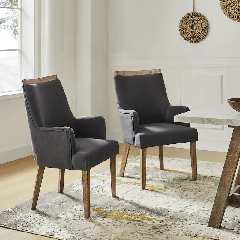 Lot de 2 chaises de salle à manger Albert Farmhouse rembourrées en bois massif par HULALA HOME