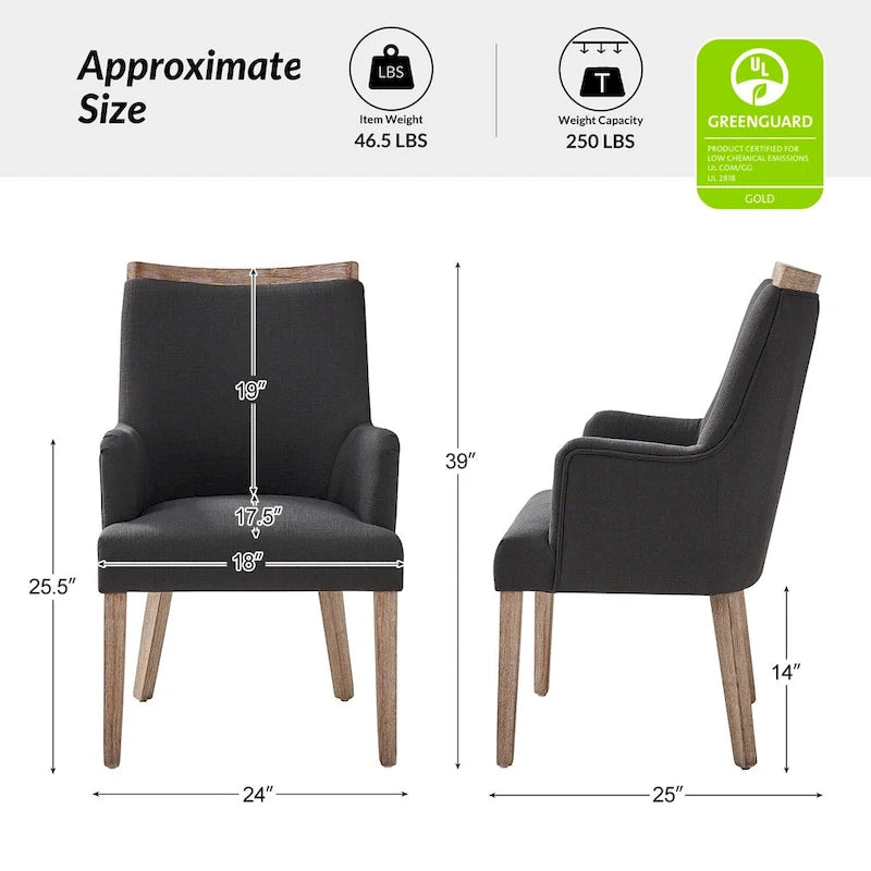 Lot de 2 chaises de salle à manger Albert Farmhouse rembourrées en bois massif par HULALA HOME