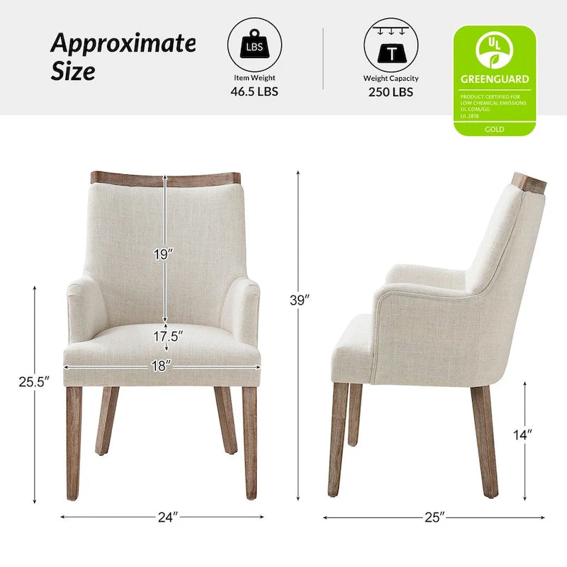 Lot de 2 chaises de salle à manger Albert Farmhouse rembourrées en bois massif par HULALA HOME