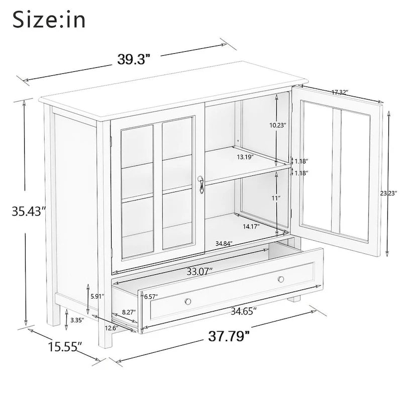 Buffet/Bahut polyvalent avec portes vitrées