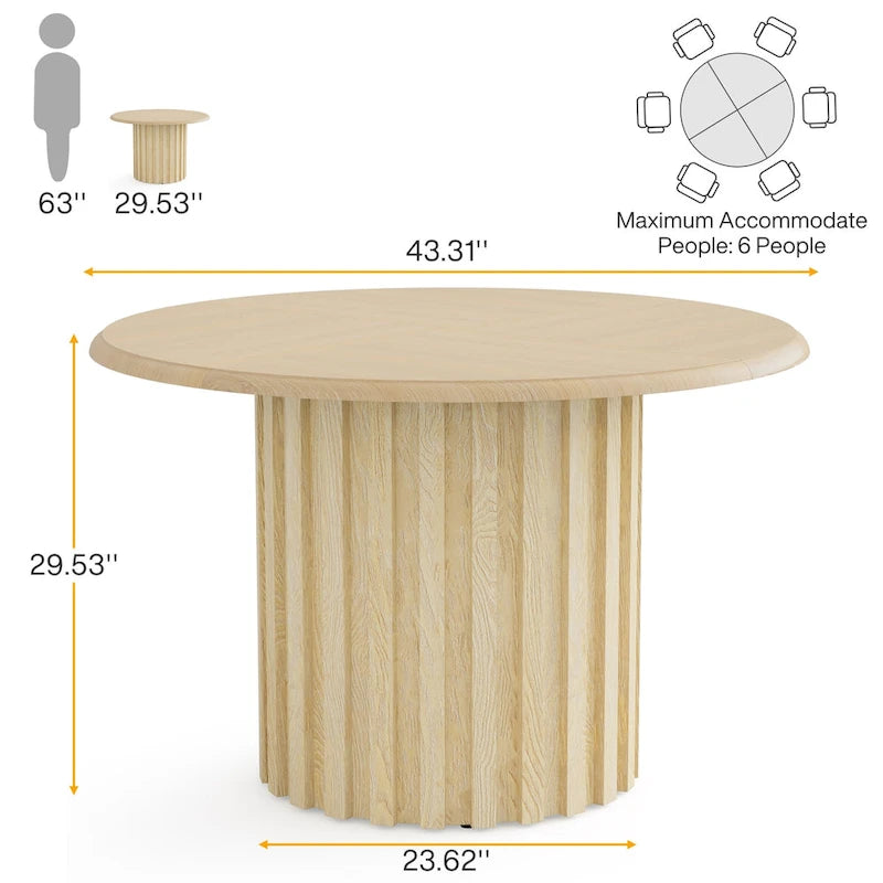 Table à manger ronde moderne de 109,9 cm pour 4 personnes pour salle à manger