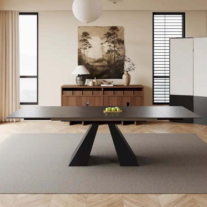 Table à manger moderne extensible 63-95, plateau en pierre frittée mate, table de cuisine moderne pour 6 à 10 personnes - 94,5 x 35,4