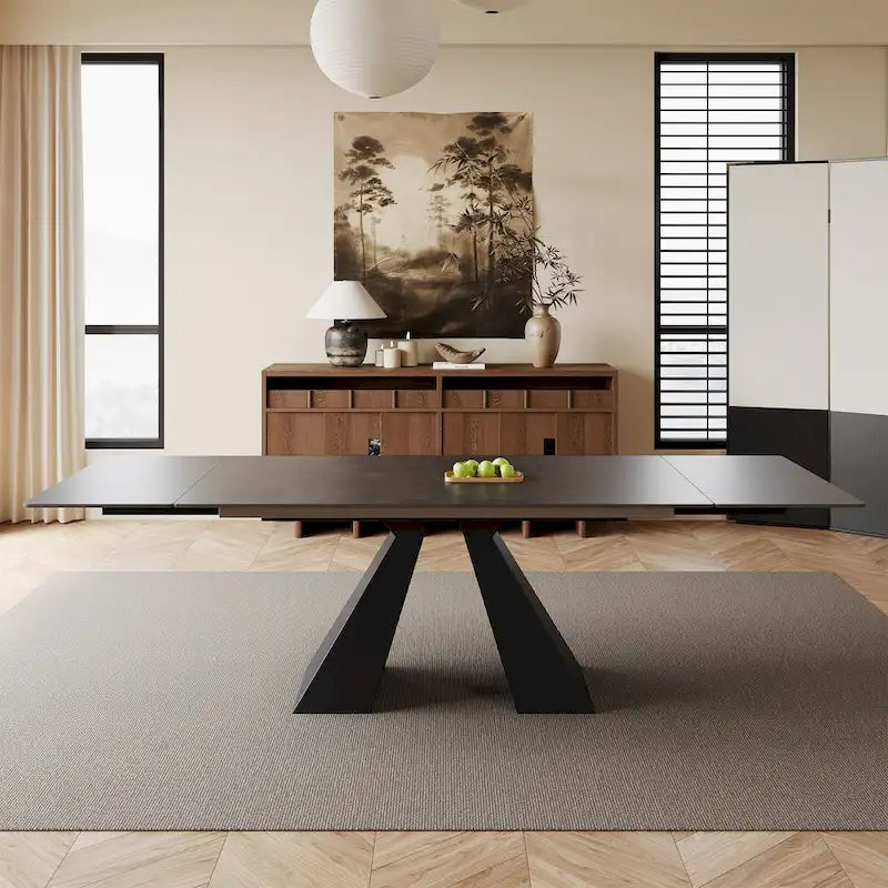 Table à manger moderne extensible 63-95, plateau en pierre frittée mate, table de cuisine moderne pour 6 à 10 personnes - 94,5 x 35,4