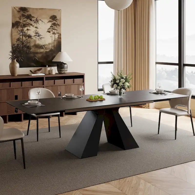 Table à manger moderne extensible 63-95, plateau en pierre frittée mate, table de cuisine moderne pour 6 à 10 personnes - 94,5 x 35,4