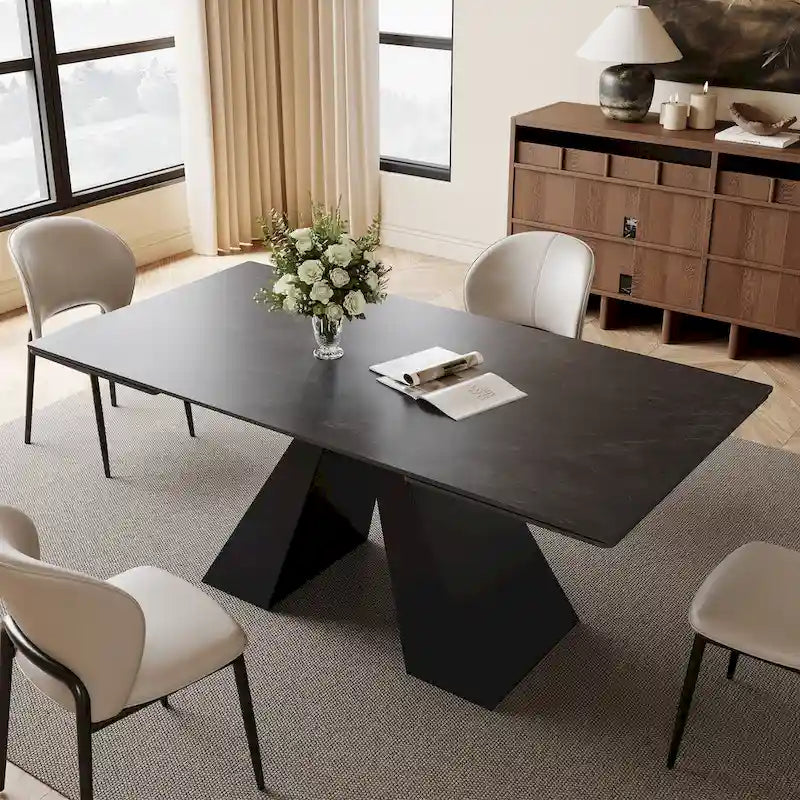 Table à manger moderne extensible 63-95, plateau en pierre frittée mate, table de cuisine moderne pour 6 à 10 personnes - 94,5 x 35,4