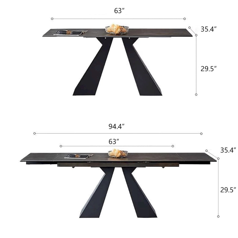 Table à manger moderne extensible 63-95, plateau en pierre frittée mate, table de cuisine moderne pour 6 à 10 personnes - 94,5 x 35,4