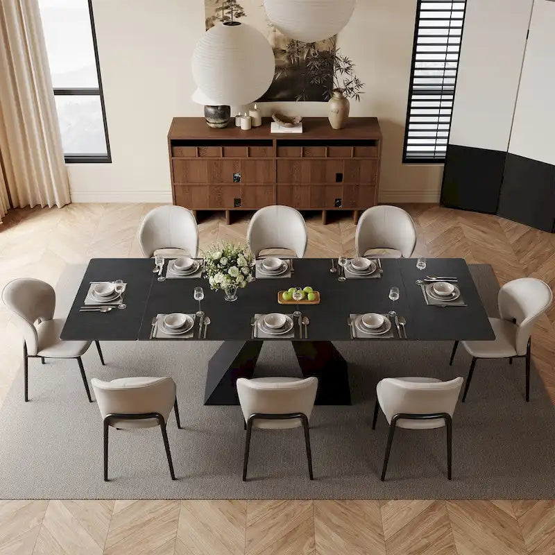 Table à manger moderne extensible 63-95, plateau en pierre frittée mate, table de cuisine moderne pour 6 à 10 personnes - 94,5 x 35,4