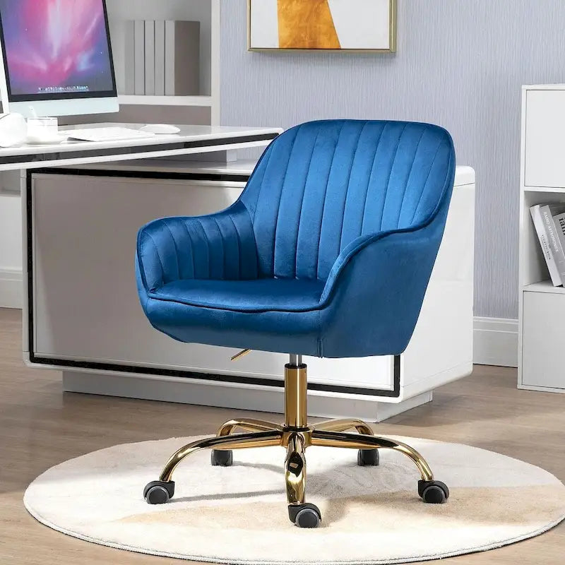 Chaise de bureau pivotante à 360 degrés en velours moderne avec base dorée