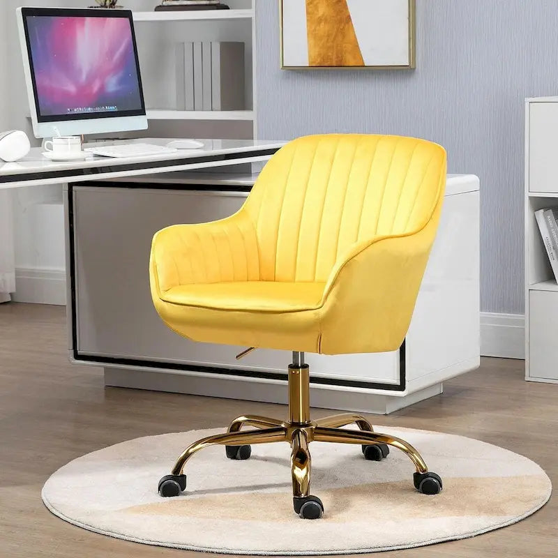 Chaise de bureau pivotante à 360 degrés en velours moderne avec base dorée