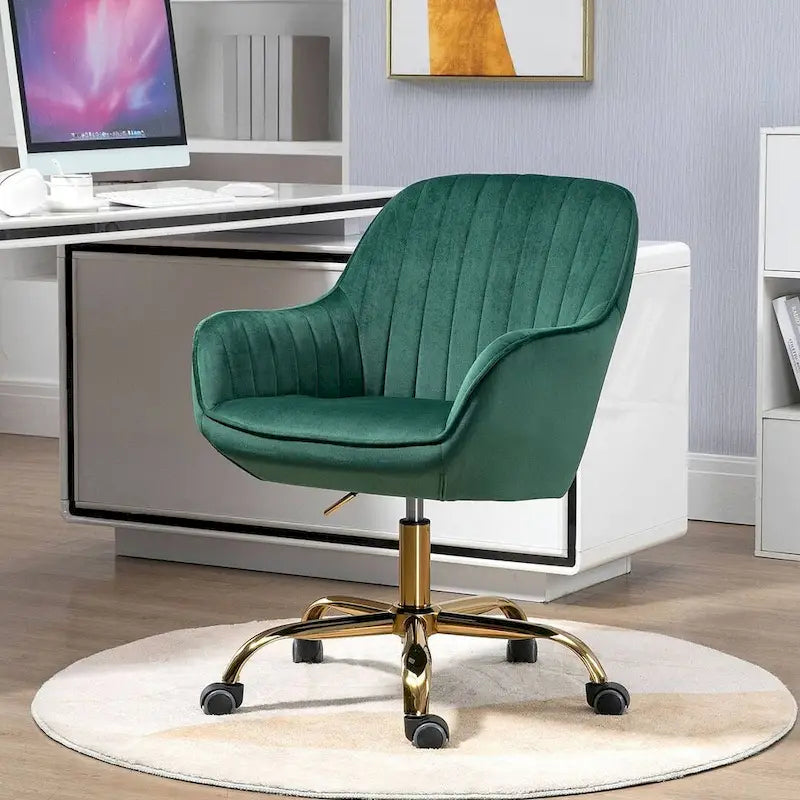 Chaise de bureau pivotante à 360 degrés en velours moderne avec base dorée
