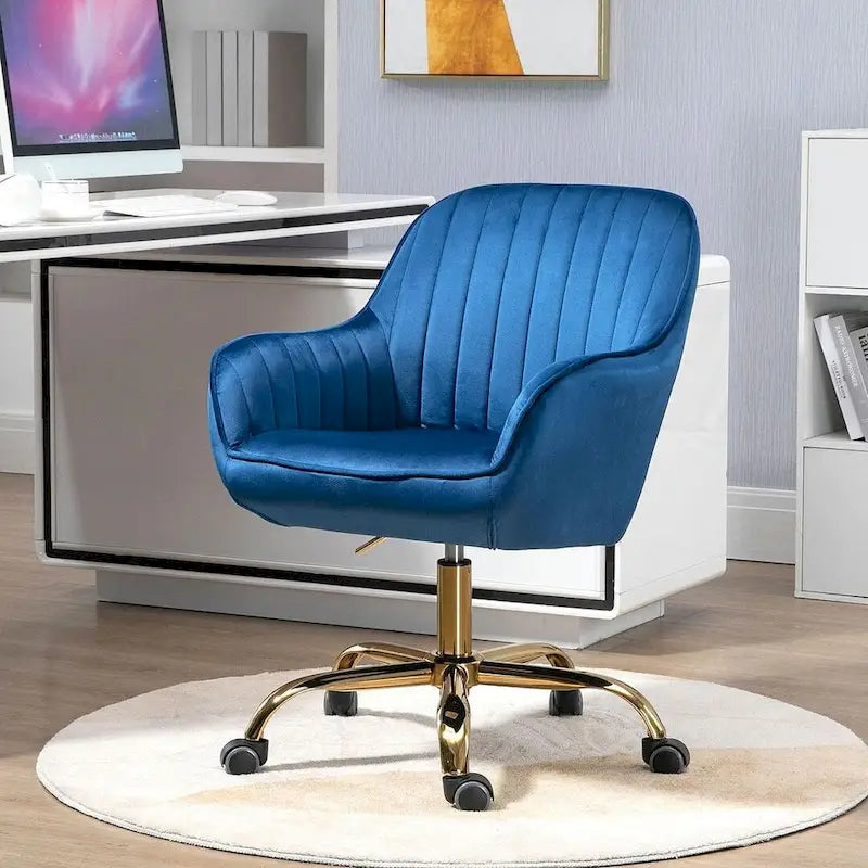 Chaise de bureau pivotante à 360 degrés en velours moderne avec base dorée