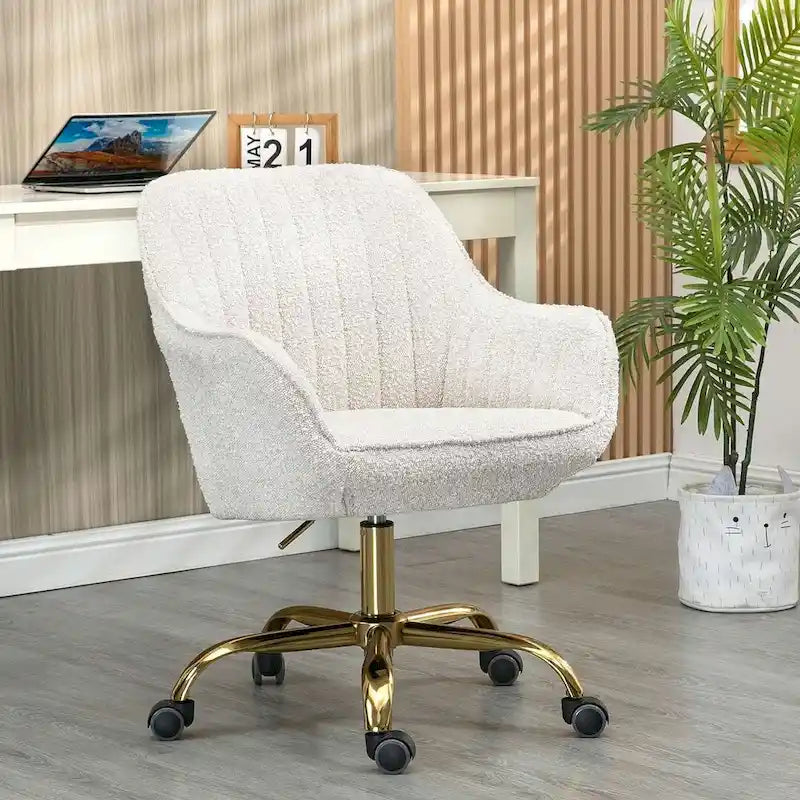 Chaise de bureau pivotante à 360 degrés en velours moderne avec base dorée