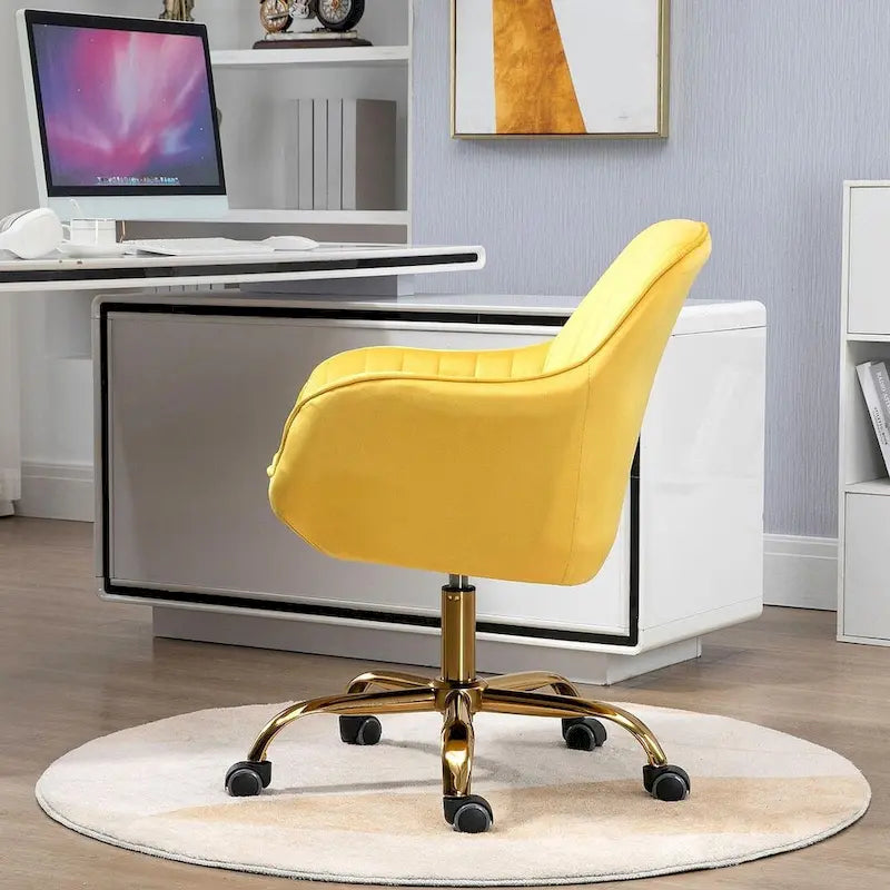 Chaise de bureau pivotante à 360 degrés en velours moderne avec base dorée