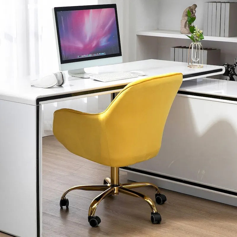 Chaise de bureau pivotante à 360 degrés en velours moderne avec base dorée